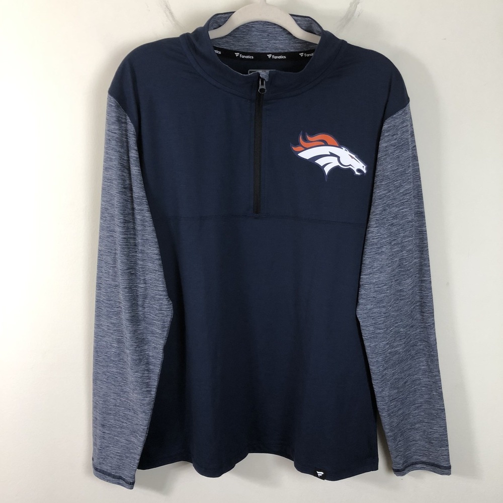 Fanatics NFL Pro Line Denver Broncos 1/4 Zip Light Pullover Men's Sz L Navy Gray